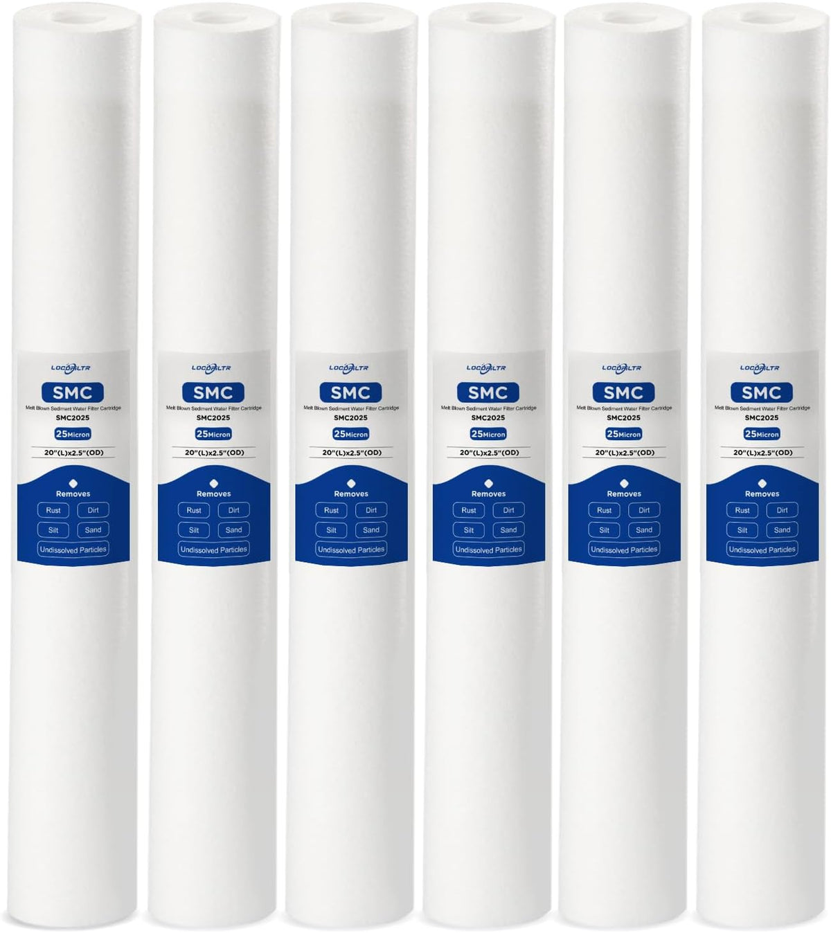 20" x 2.5" 25 Micron Whole House PP Sediment Water Filter Cartridge, 6 Pack