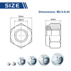 Kozelo 50Pcs M2.5-0.45 Nylon Locking Hex Nuts CarbonSteel Blue and White