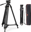 AD-01 Video Tripod, 73" Heavy Duty Tripod with 360 Degree Fluid Head and Quick Release Plate for DSLR, Camcorder