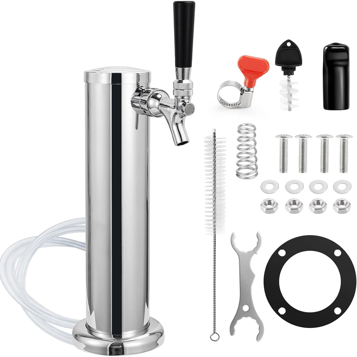 Single Beer Tap Draft Kegerator Tower, 3" Keg Tower for Countertop