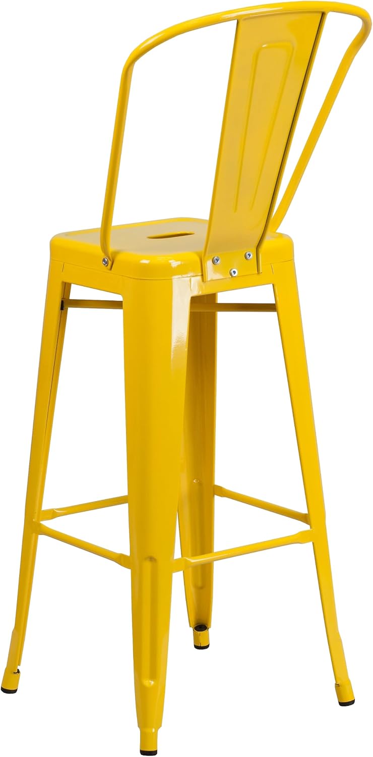 30 in Metal Indoor/Outdoor Barstool, Yellow, 4-Pack