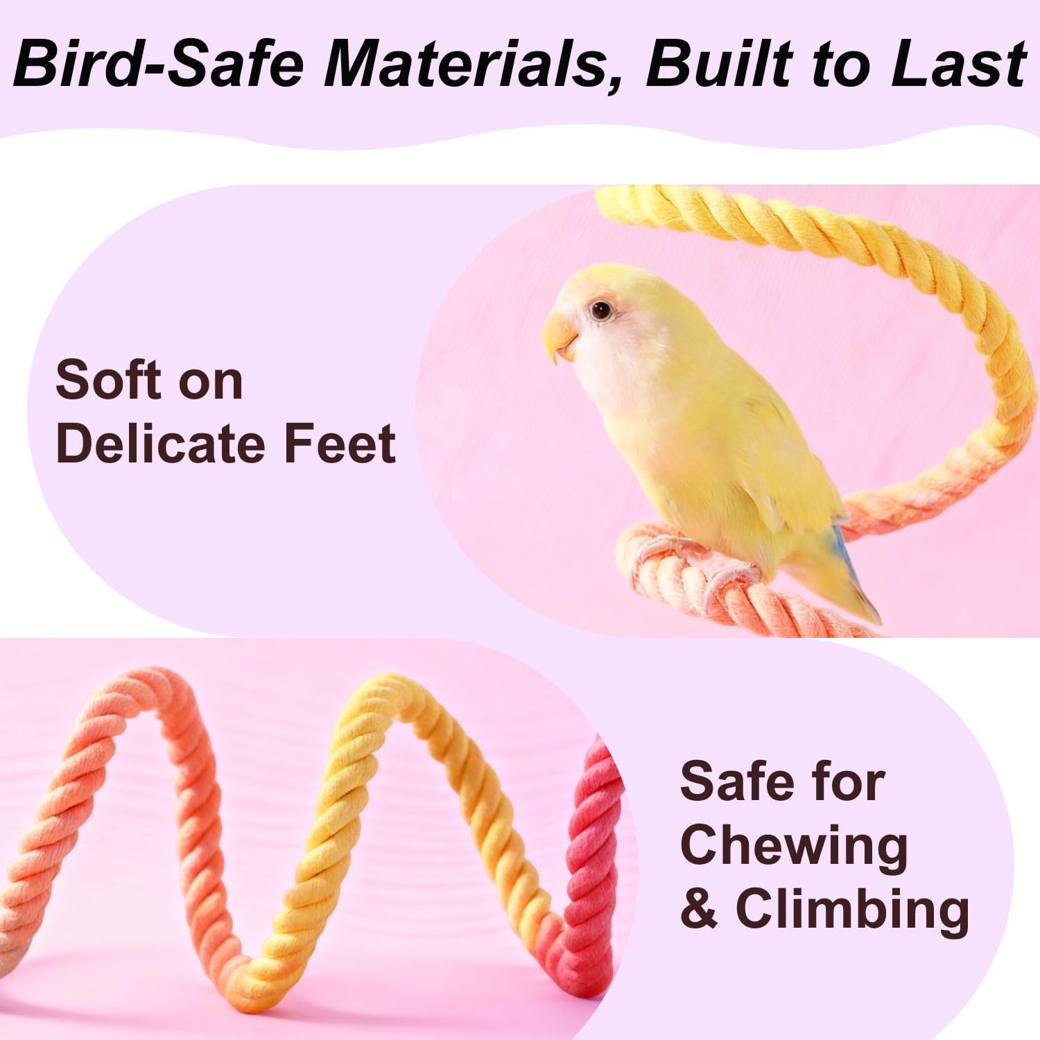 31.5" Bendable Bird Perch Cotton Rope Rainbow Bird Toy Twistable Ladder Swing Chewable Gym for Parakeets Cockatiels