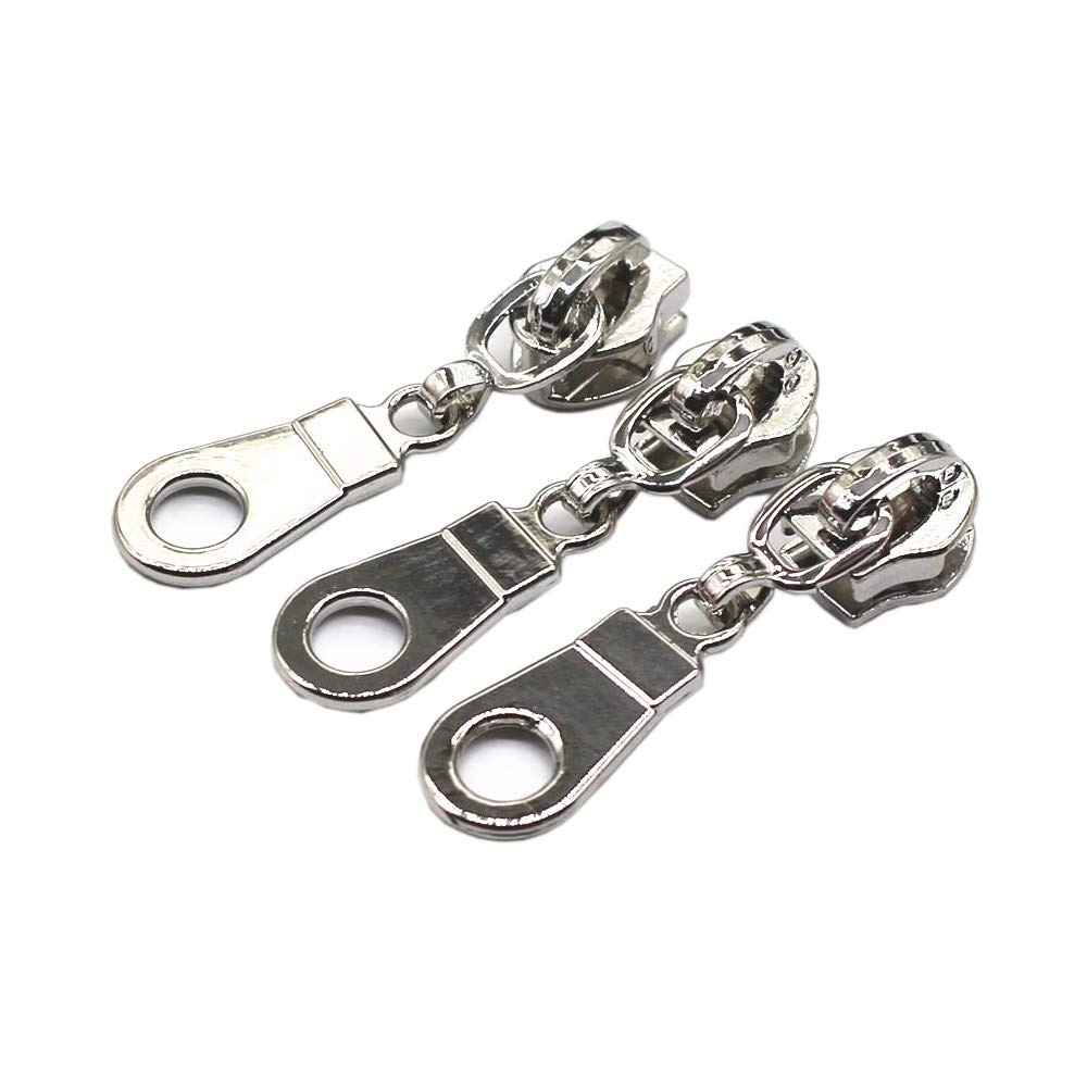 50PCS #5 Zipper Pulls for Nylon Coil Zippers, Shiny Silver