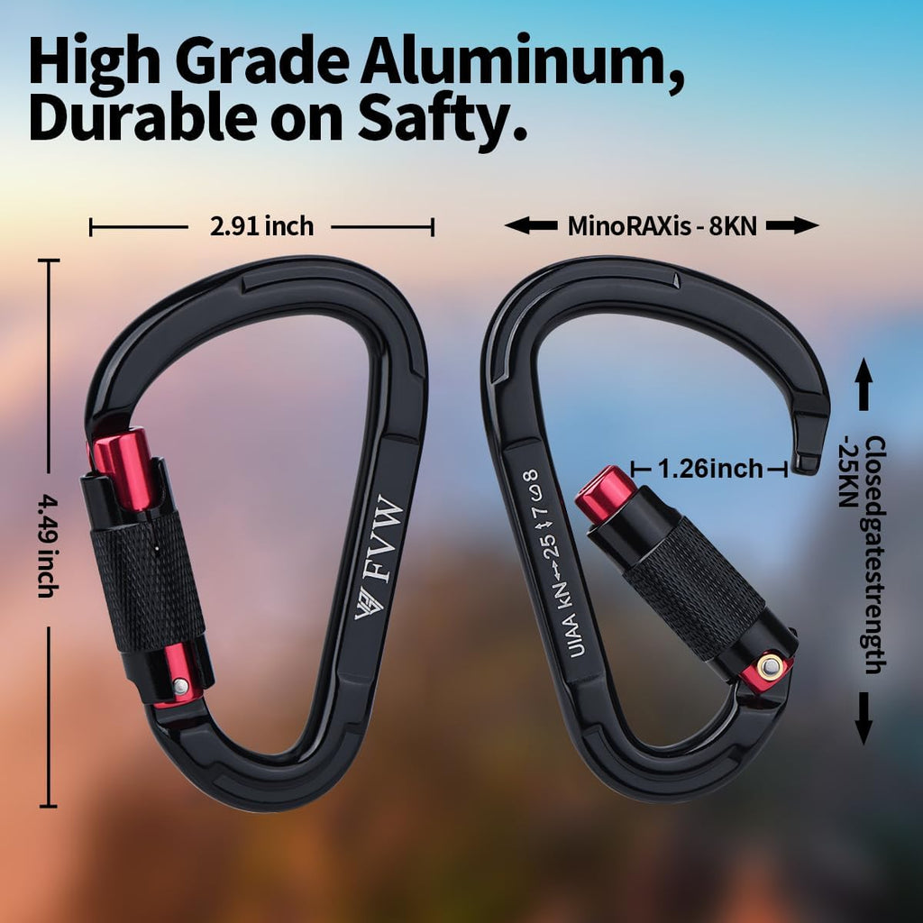 Auto Locking Rock Climbing Carabiner Clips,Professional 25KN (5620 lbs) Heavy Duty Caribeaners for Rappelling Swing