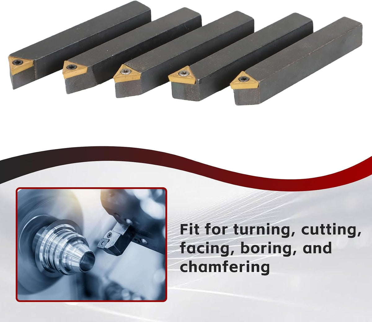 findmall 5Pcs 3/8″ Indexable Carbide Lathe Turning Tool Holder Kit