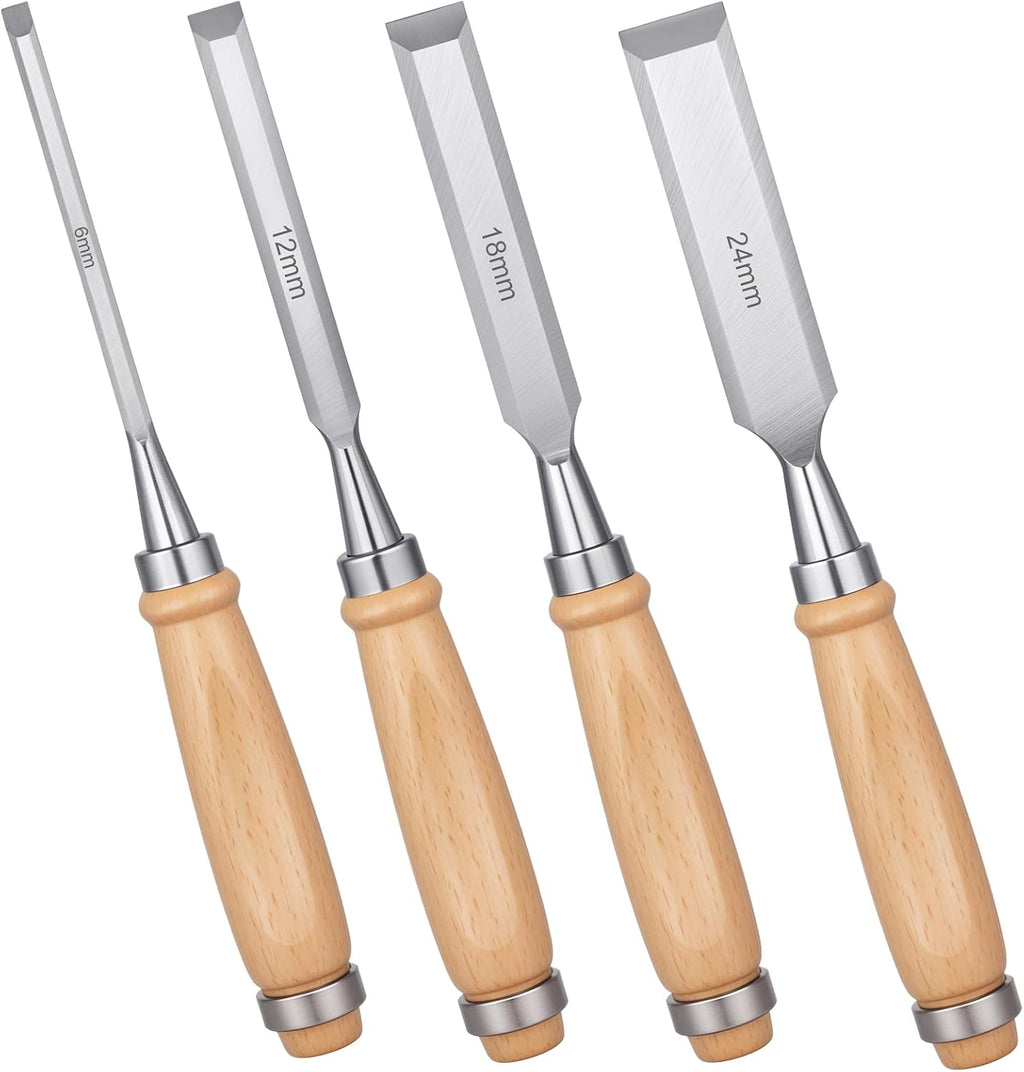 4 Piece Wood Chisel, Wood Woodworking Tools Set, Bevel Edge Chisels Sets | Wood Chisel Set Suitable for Mortising Can