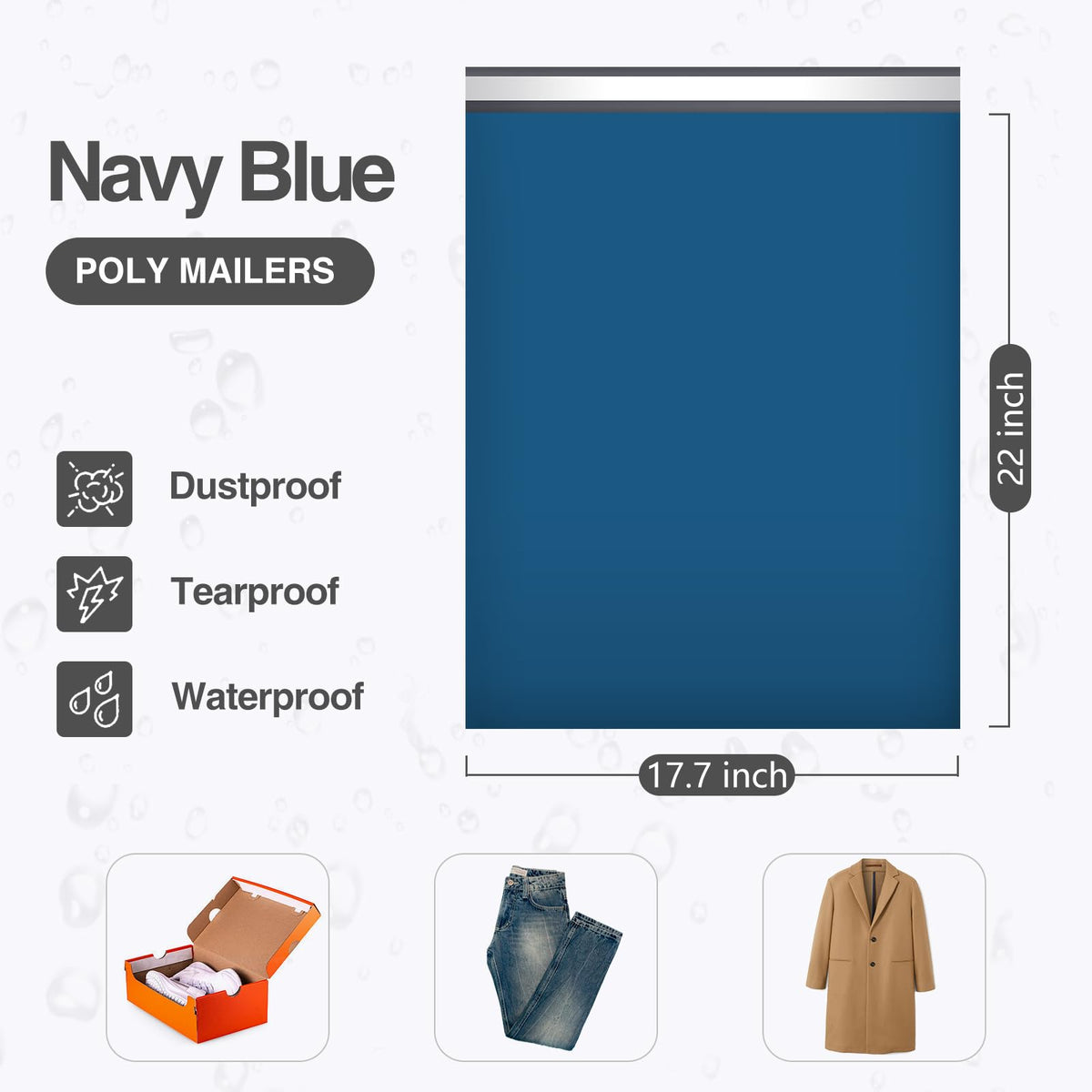 Large Poly Mailers 17.7x22 Inch Navy Blue 50 Pack Shipping Bags