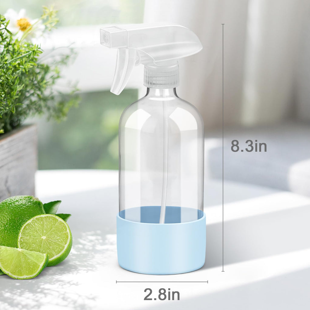 Glass Spray Bottles with Silicone Sleeve Protection, Empty 16 oz Refillable Containers, Reusable Spray Bottles with
