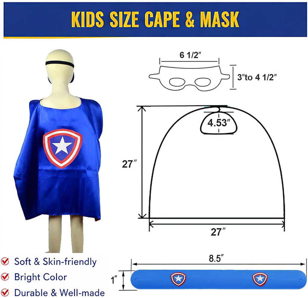 Kids Superhero Cape and Mask Set,Dress Up Costume with Slap Bracelets,Perfect for Birthday Patry,Halloween Cosplay