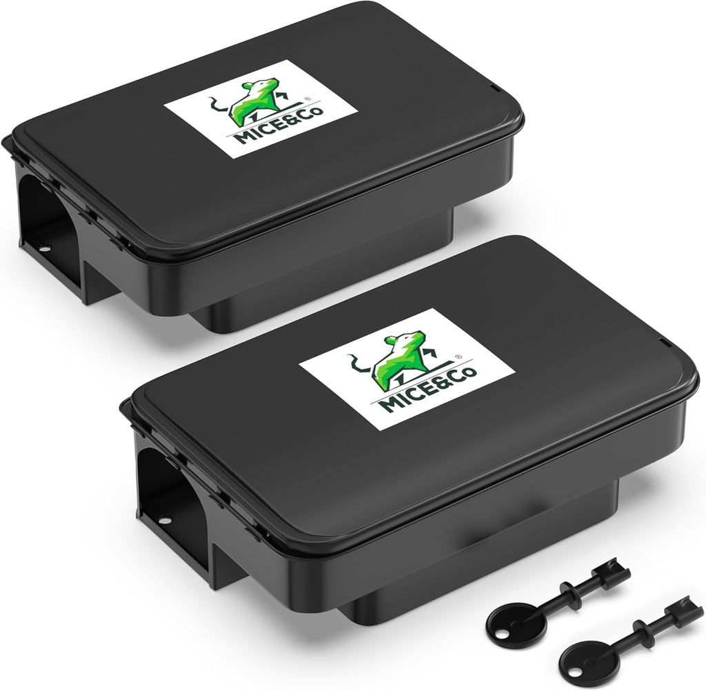 Rat Bait Stations 2 Pack, Lockable Rodent Traps, Indoor & Outdoor | 2.3 in Entry Hole, Fits Mice and Rats, Lockable