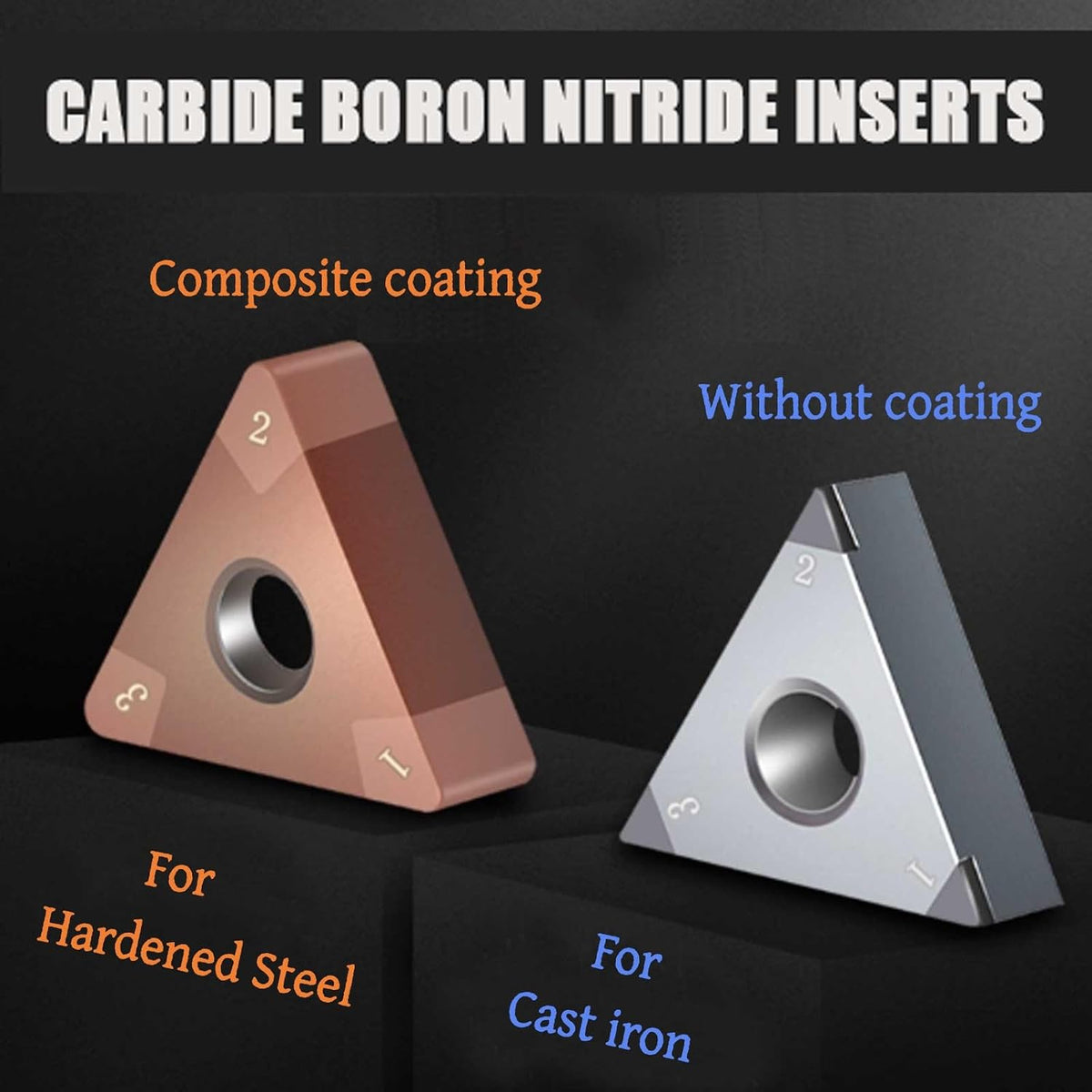 2pcs TNMG160408 CBN-6 Cubic Boron Nitride Composite Coated Inserts