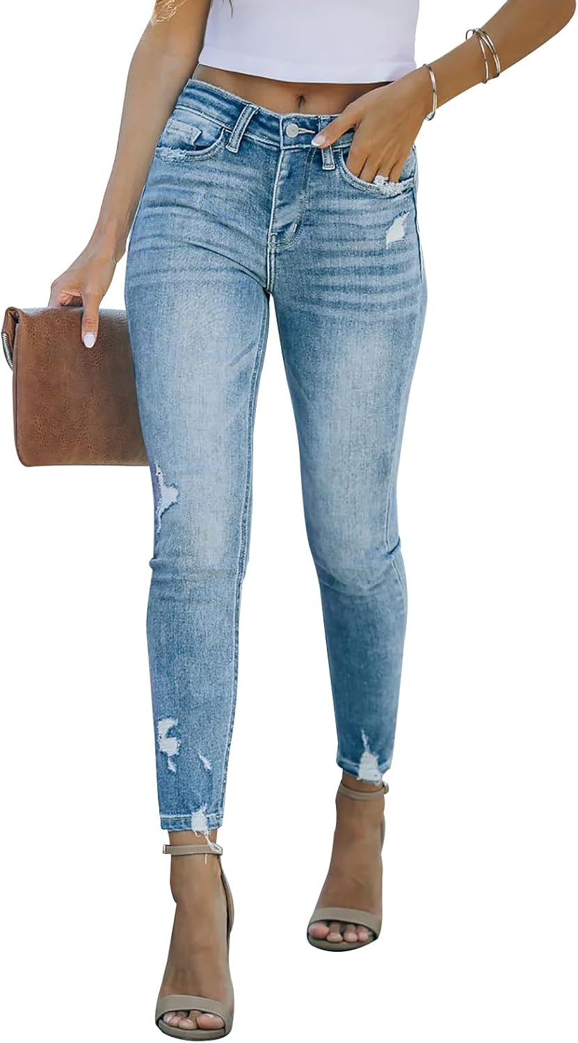 Women's Ripped Skinny Jeans Distressed Stretchy Denim Pants