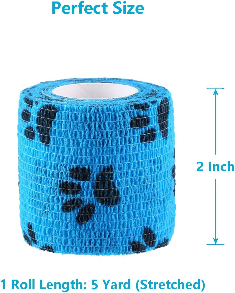 Pet Wrap, Self-Adhesive, Only Sticks to Itself, Non-Woven Tape for Dog Legs, Paws, Wounds, First Aid Cohesive Gauze