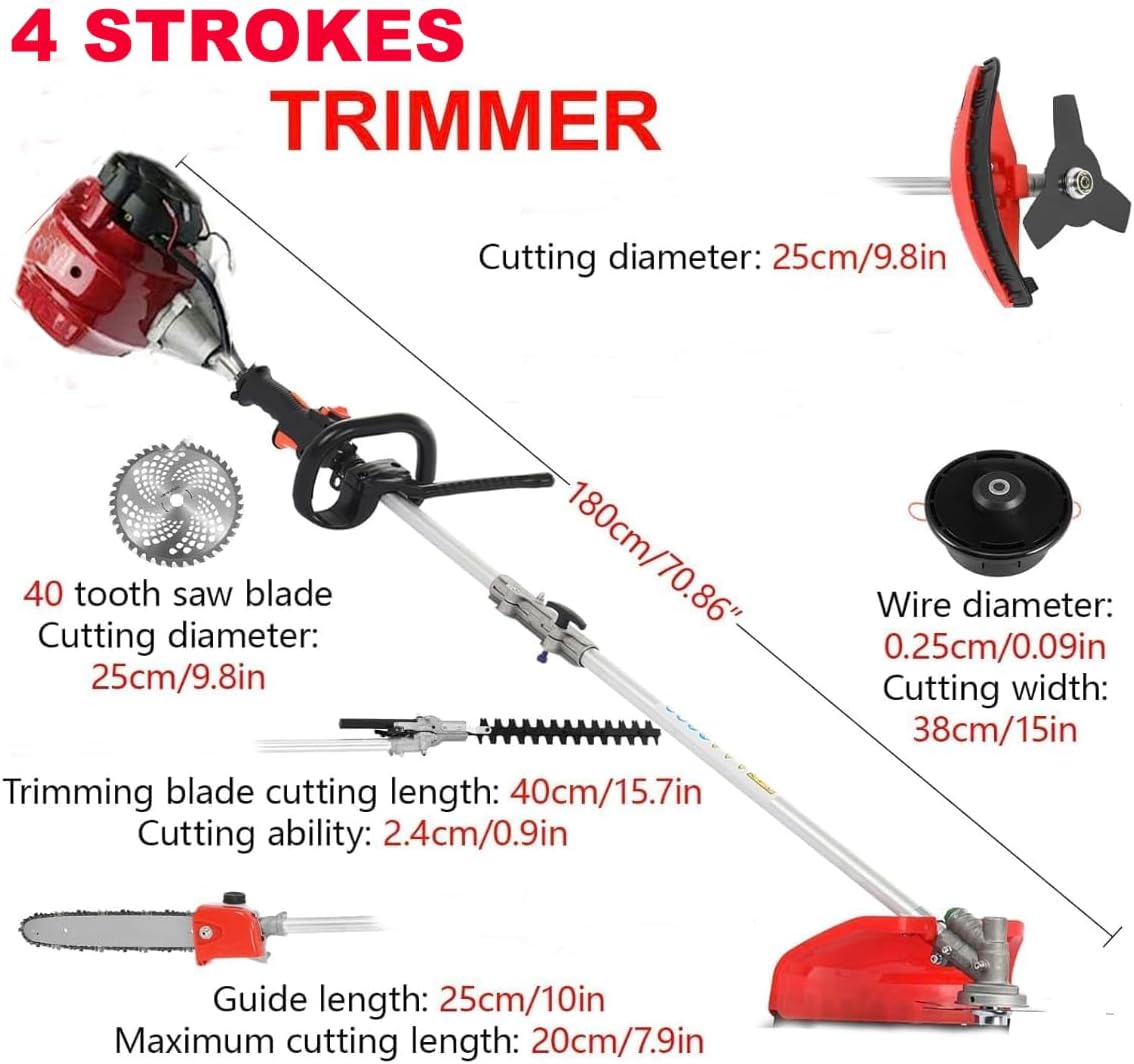 GX50 Gas Powered Brush Cutter 7 in 1 Dual line String Trimmer Grass Trimmer