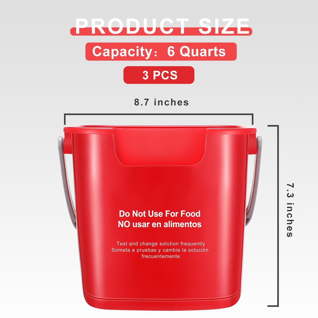 3 Pcs 6 Quart Cleaning Bucket Small Square Container, Red