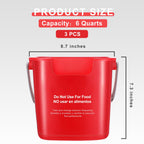 3 Pcs 6 Quart Cleaning Bucket Small Square Container, Red