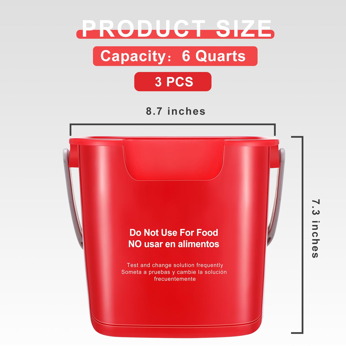 3 Pcs 6 Quart Cleaning Bucket Small Square Container, Red