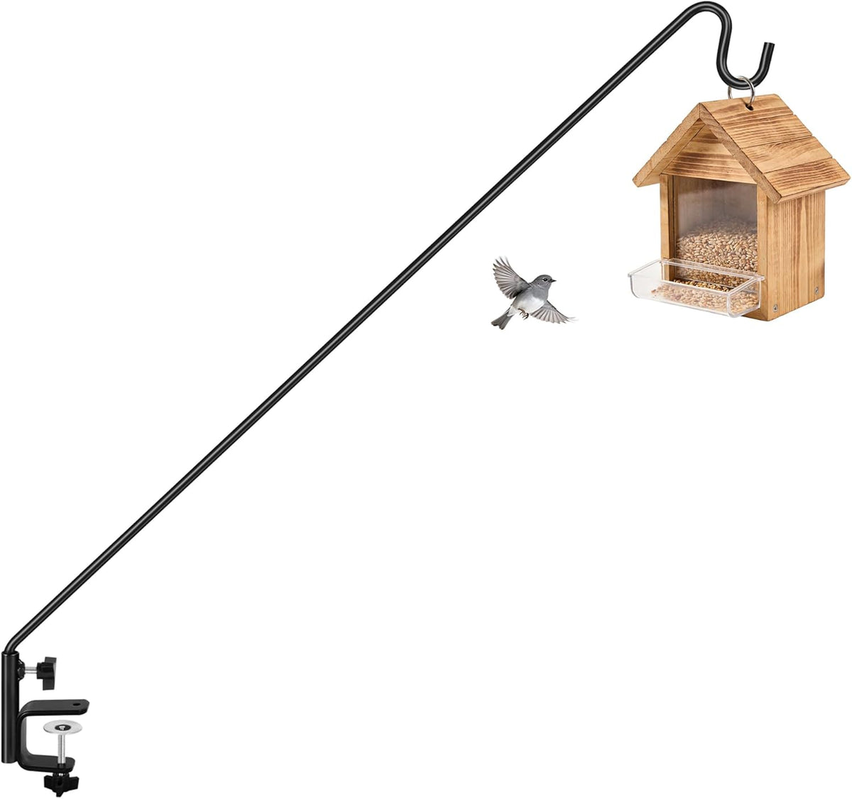 Heavy Duty Deck Hook, Extensible and Adjustable Deck Hook with 2" Non Slip Horizontal Clamp for Hanging Bird Feeder