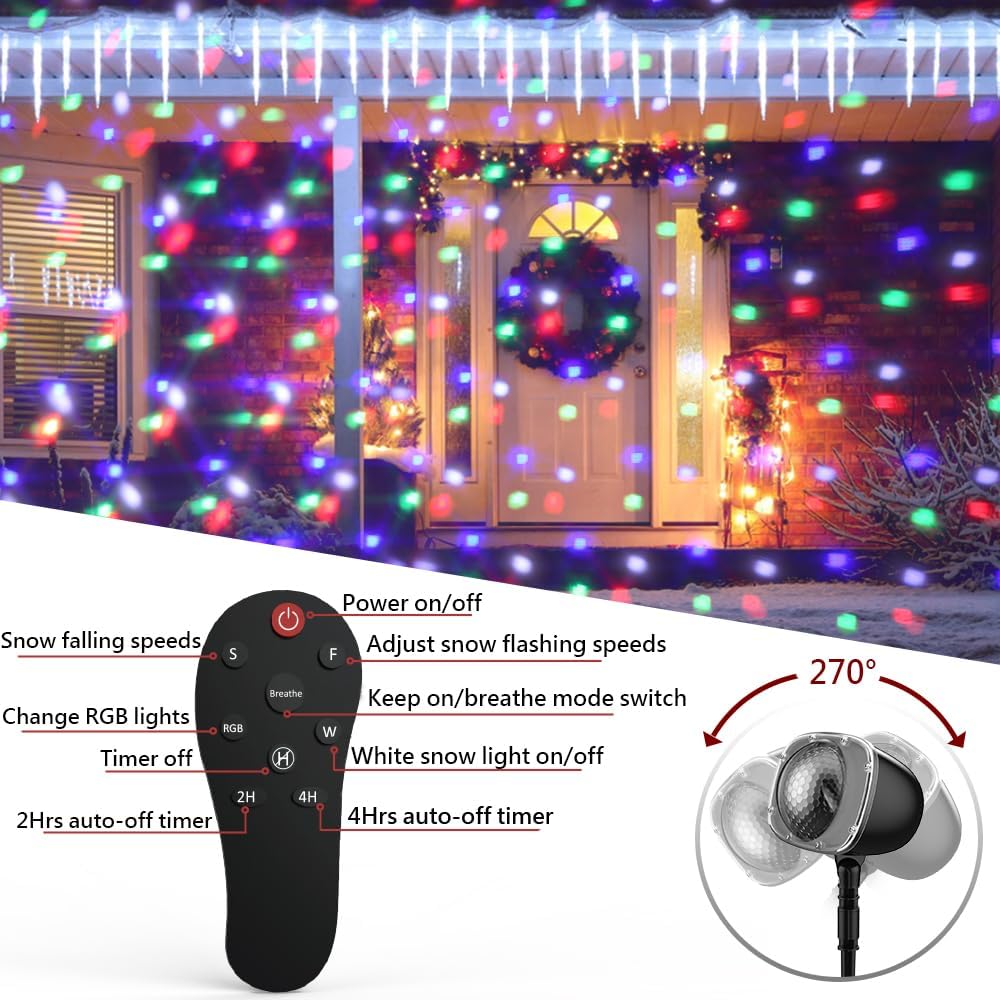 Halloween Projector Lights Outdoor, RGBW Christmas Snowfall Projector Light Rotating Falling Snow Projector with