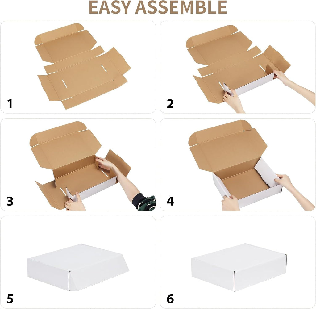 12x9x3 Shipping Boxes Set of 6, White Corrugated Cardboard Box for Packing, Mailing, Business