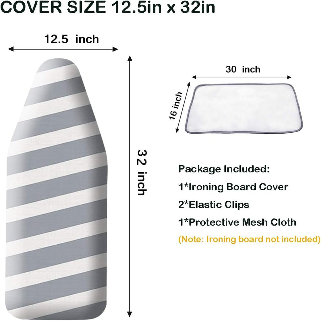 12.5"x32" Small Ironing Board Cover and Pad,Extra Thick Padding | Scorch and Stain Resistant,Adjustable Elastic