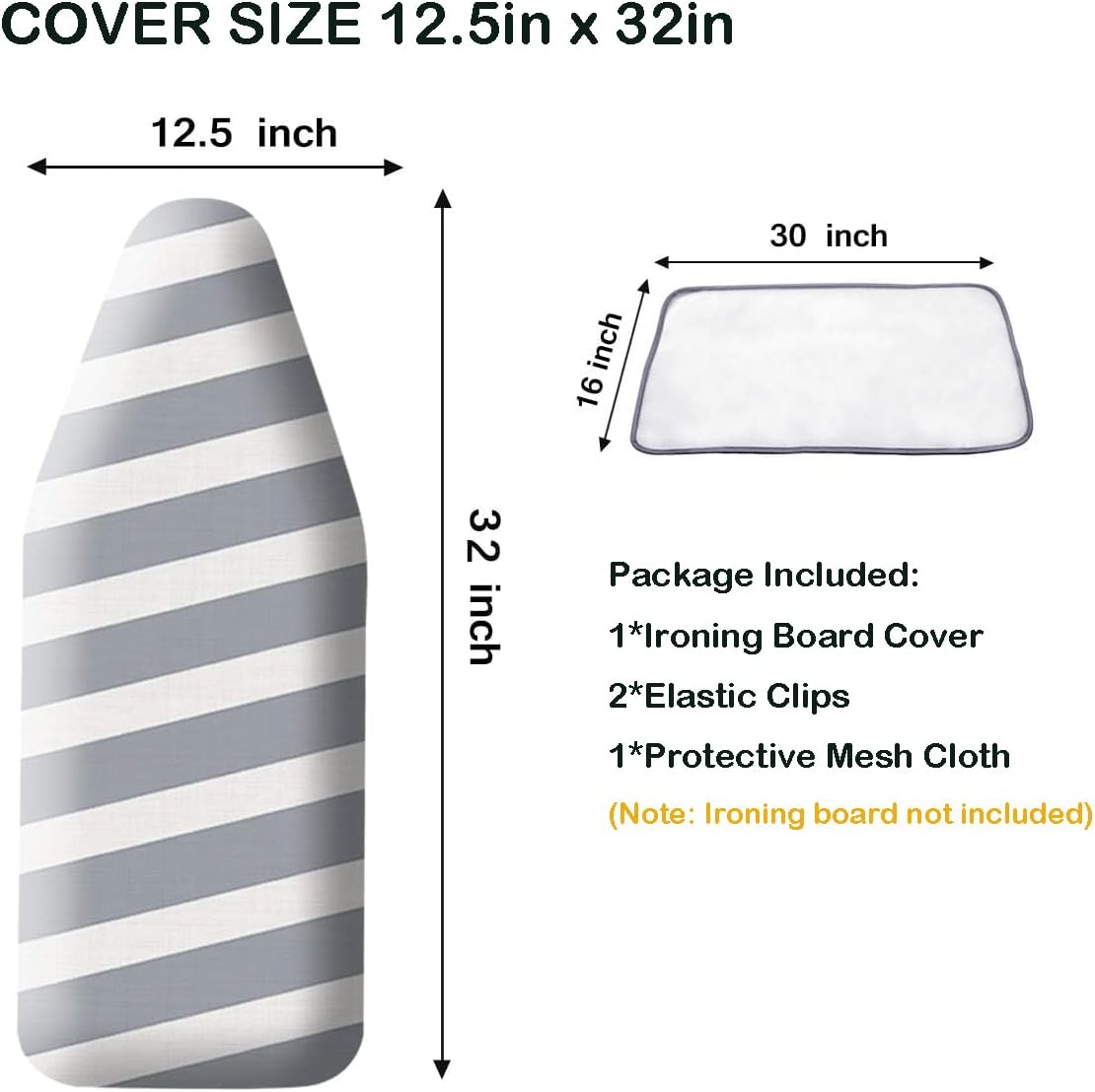 12.5"x32" Small Ironing Board Cover and Pad,Extra Thick Padding | Scorch and Stain Resistant,Adjustable Elastic