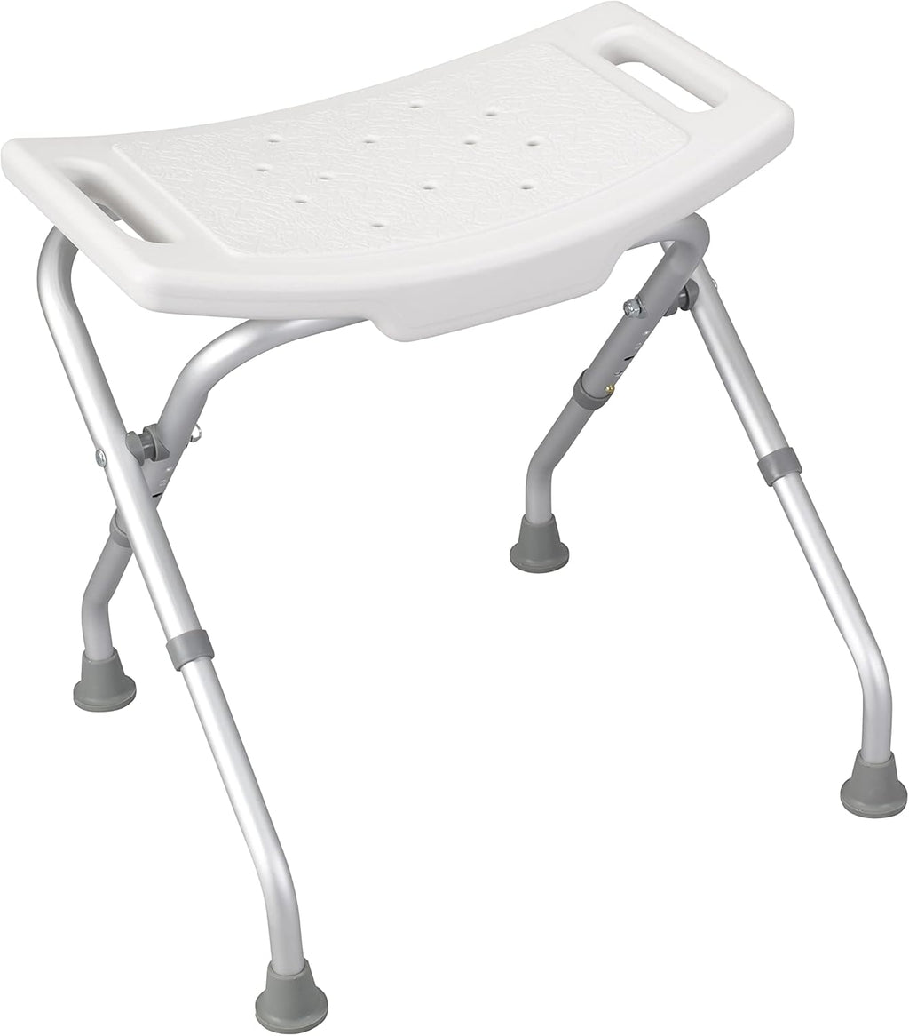 12486 Folding Shower Chair, Bath Bench with Drainage Holes and In-Seat Handles, Supports Users Up To 300 Pounds, White