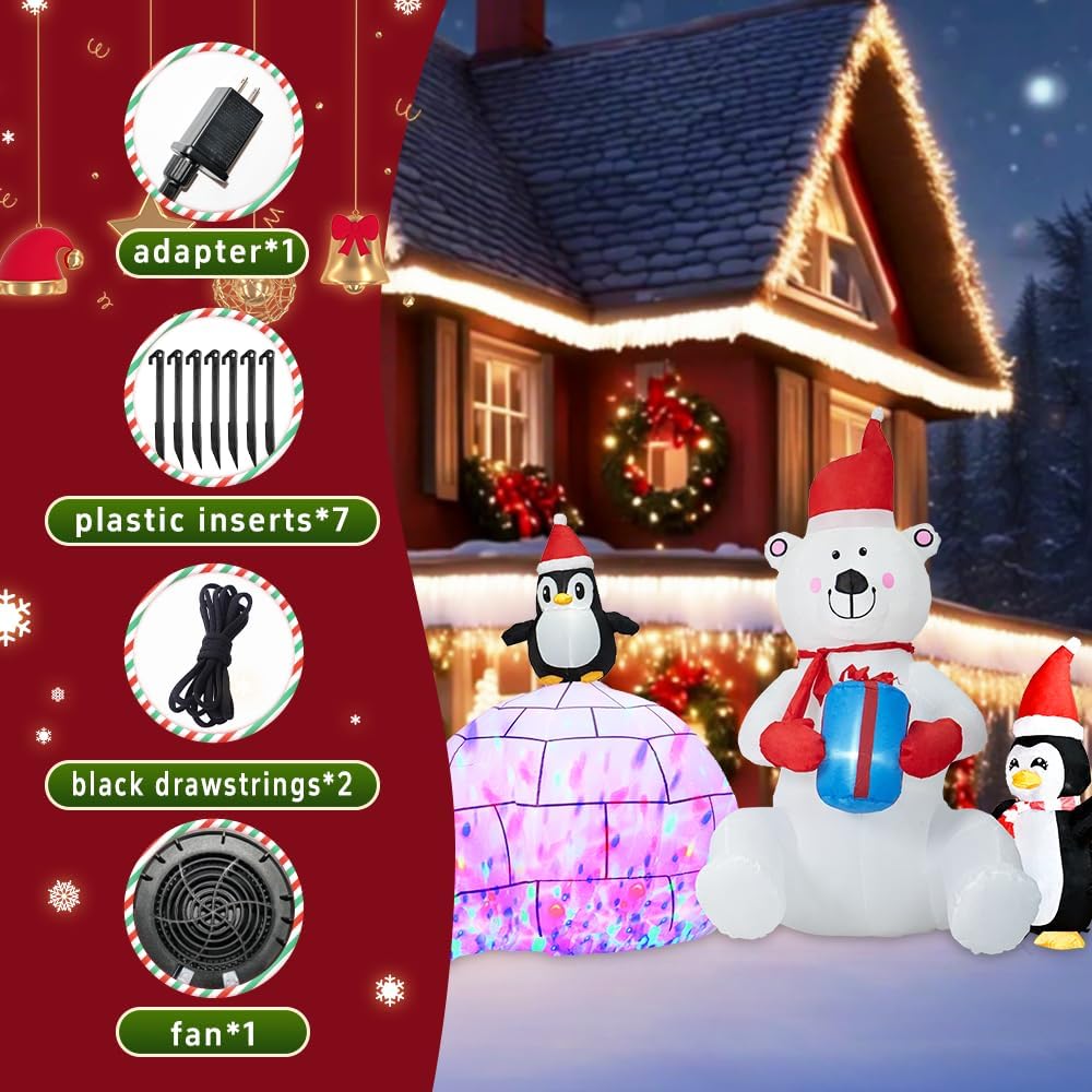 Christmas Inflatable Decoration, Sida-Earcy 10FT Polar Bear Snowball Igloo Lighted Blow Up Christmas Decorations