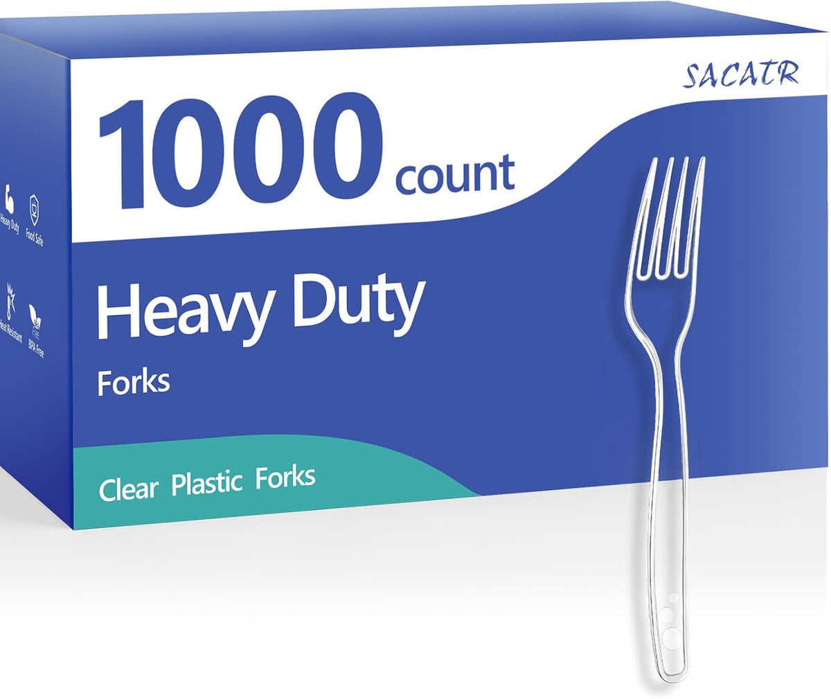 1000 Count Plastic Forks Heavy Duty, Plastic Silverware Clear Forks, Premium Disposable Forks Bulk, BPA-Free, Heat