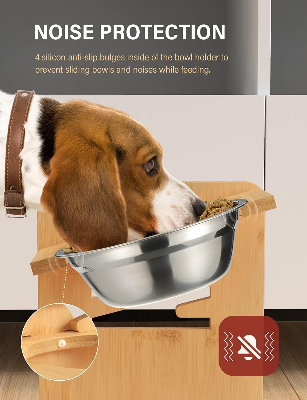 Elevated Dog Bowls, Adjustable Raised Dog Bowl Stand for Small Puppy and Cats, Sturdy Bamboo Pet Food Feeder with 2
