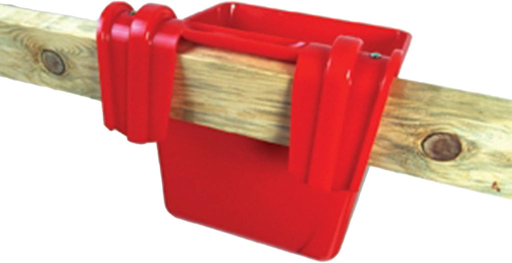 Plastic Hook Over Feeder | Mountable Livestock & Pet Feed Bucket | Horse Feed Bucket | Made in USA | 15 Quarts | Red