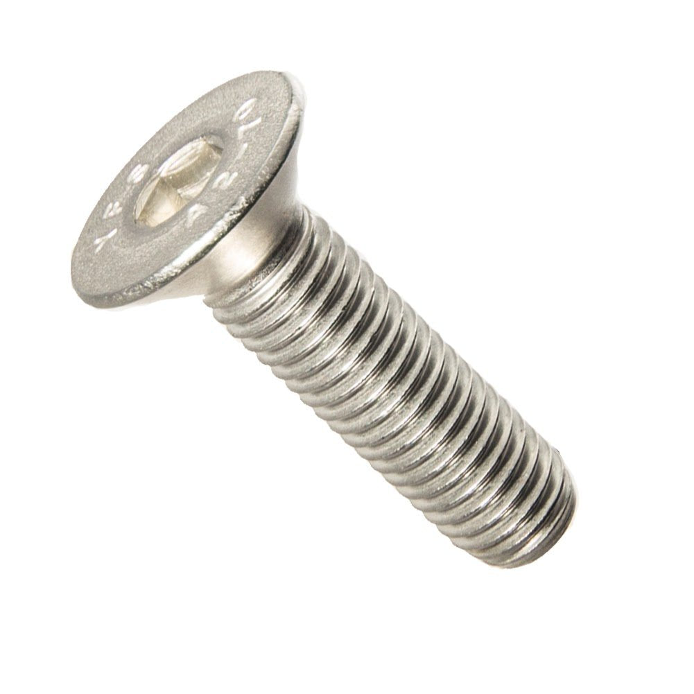 M12-1.75 x 30MM Flat Head Socket Cap Screws, Allen Socket Drive, Din 7991, Stainless Steel A2-70, Full Thread, Plain Finish, Flat Point, Quantity 5 By Fastenere