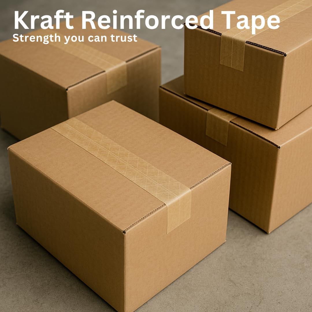 3" x 450 Feet Reinforced Water Activated Gummed Kraft Paper Tape (6-Pack, 2700FT Total) for Heavy Duty Secure Packing