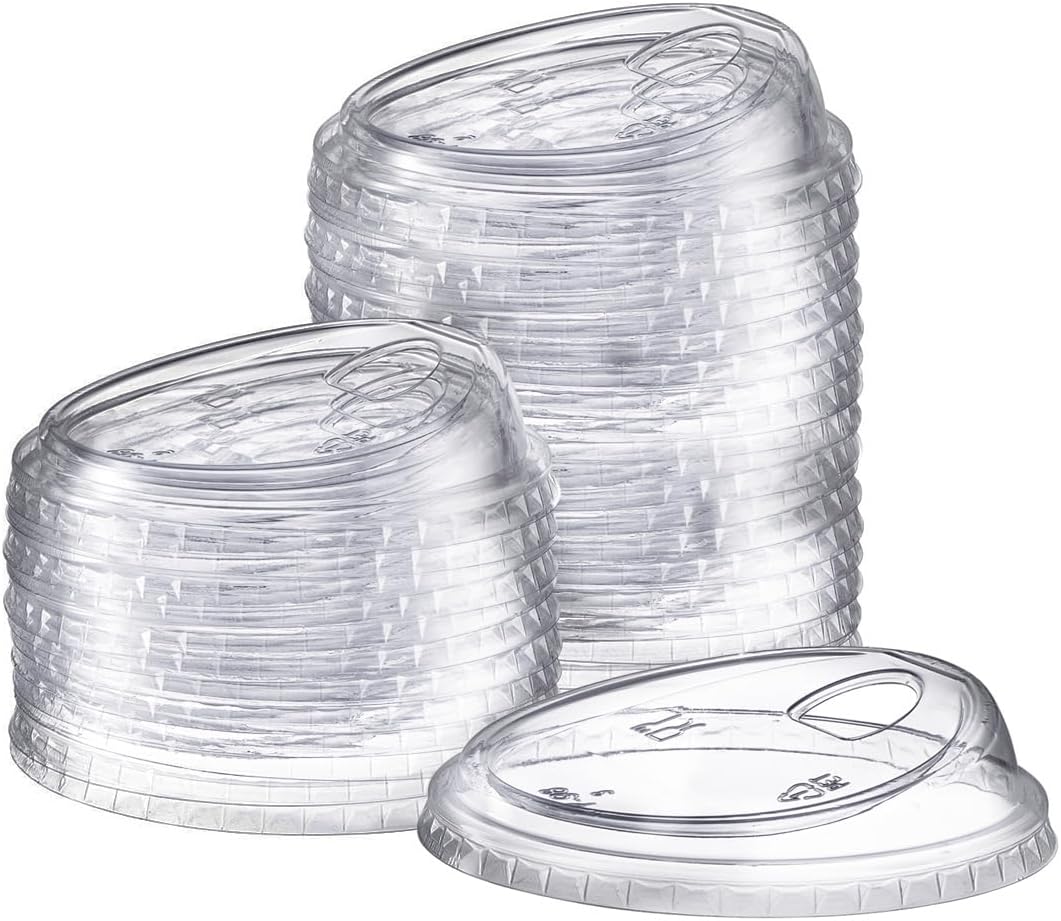 [100 Count] Crystal Clear Strawless PET Plastic Lids for 12, 16, 20 & 24 oz. Milkshake Cups - (Formerly Comfy Package)