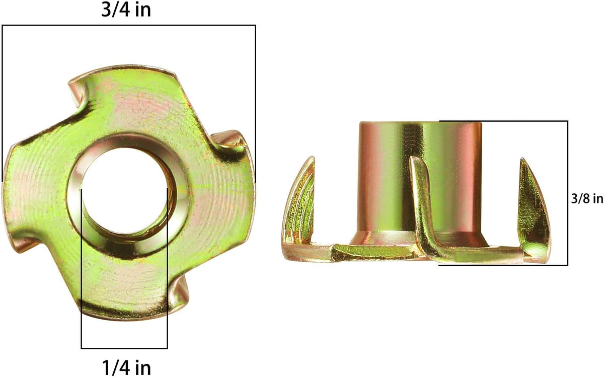 Wensilon 100pcs 1/4-20 T-nut Yellow Four-jaw - for Home, Hotel Outdoor Threaded Insertion