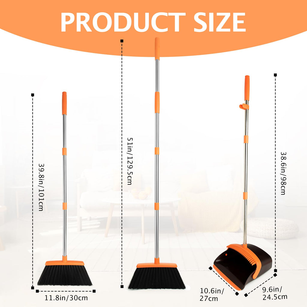 Broom and Dustpan Combo Set,Long Handle, Brown Orange