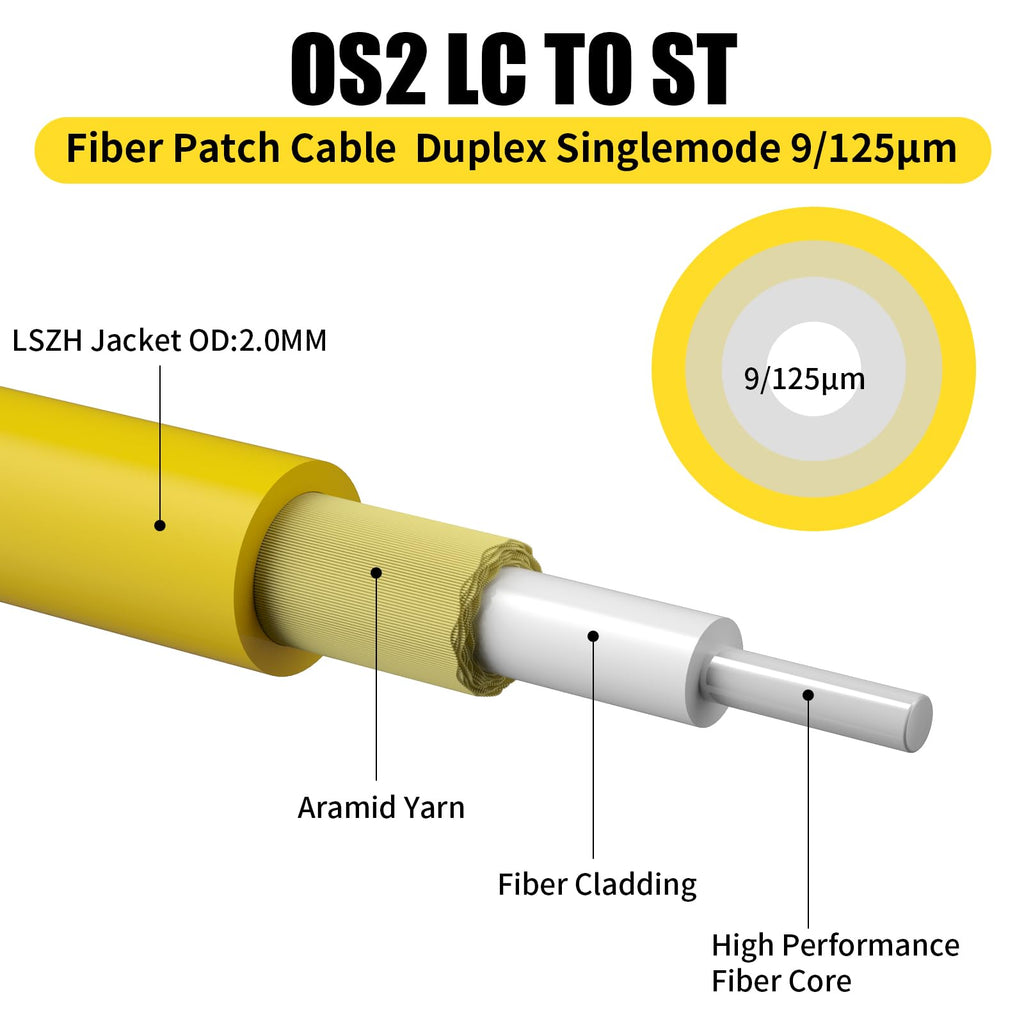 OS2 LC to ST Fiber Patch Cable Single Mode Duplex, 3M(10ft)