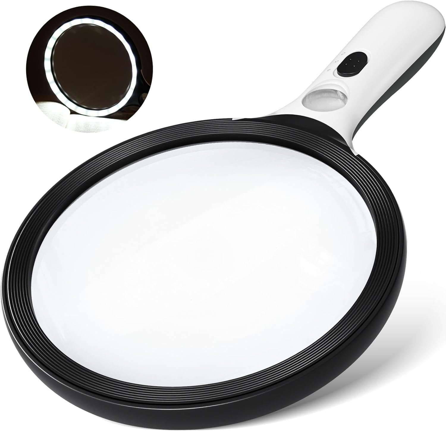 Magnifying Glass with Light Large 5" Lens, Handheld Illuminated Lighted Magnifier 24LED 1UV Light for Seniors