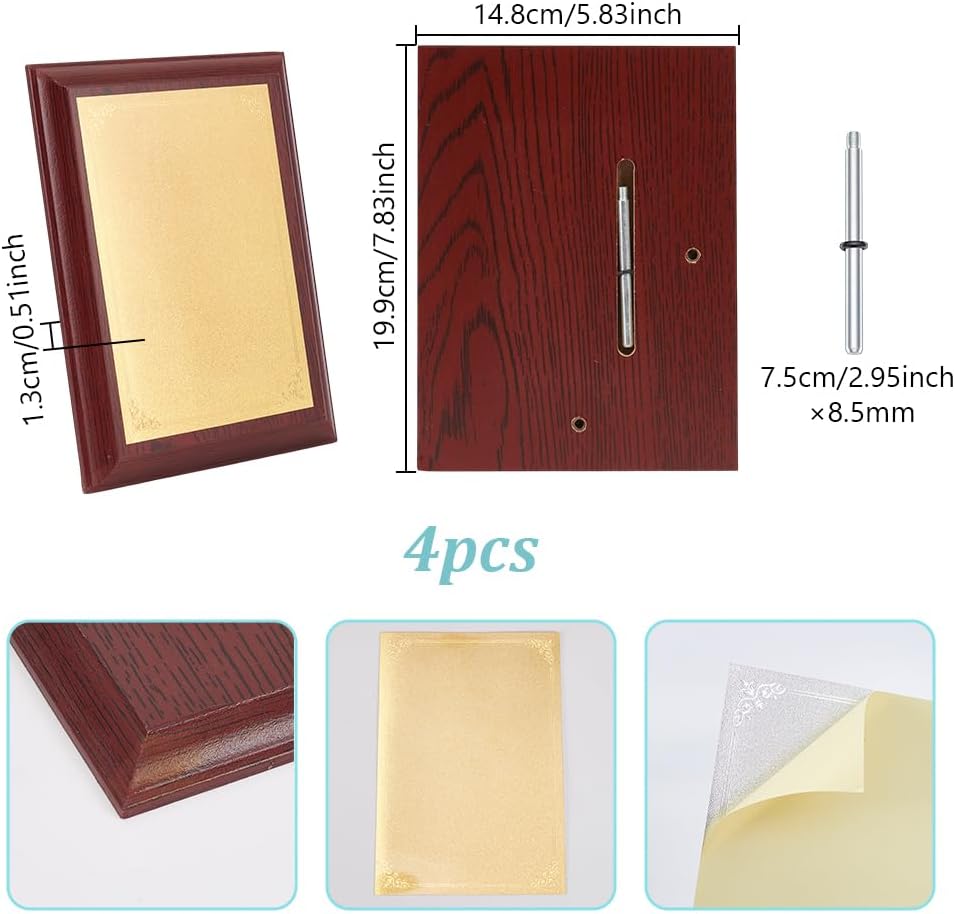 4Pcs DIY Blank Award Plaque 7.8 x 5.8 Inch Certificate Display Plaque Certificate Frame Holder Wooden Trophy Gift for
