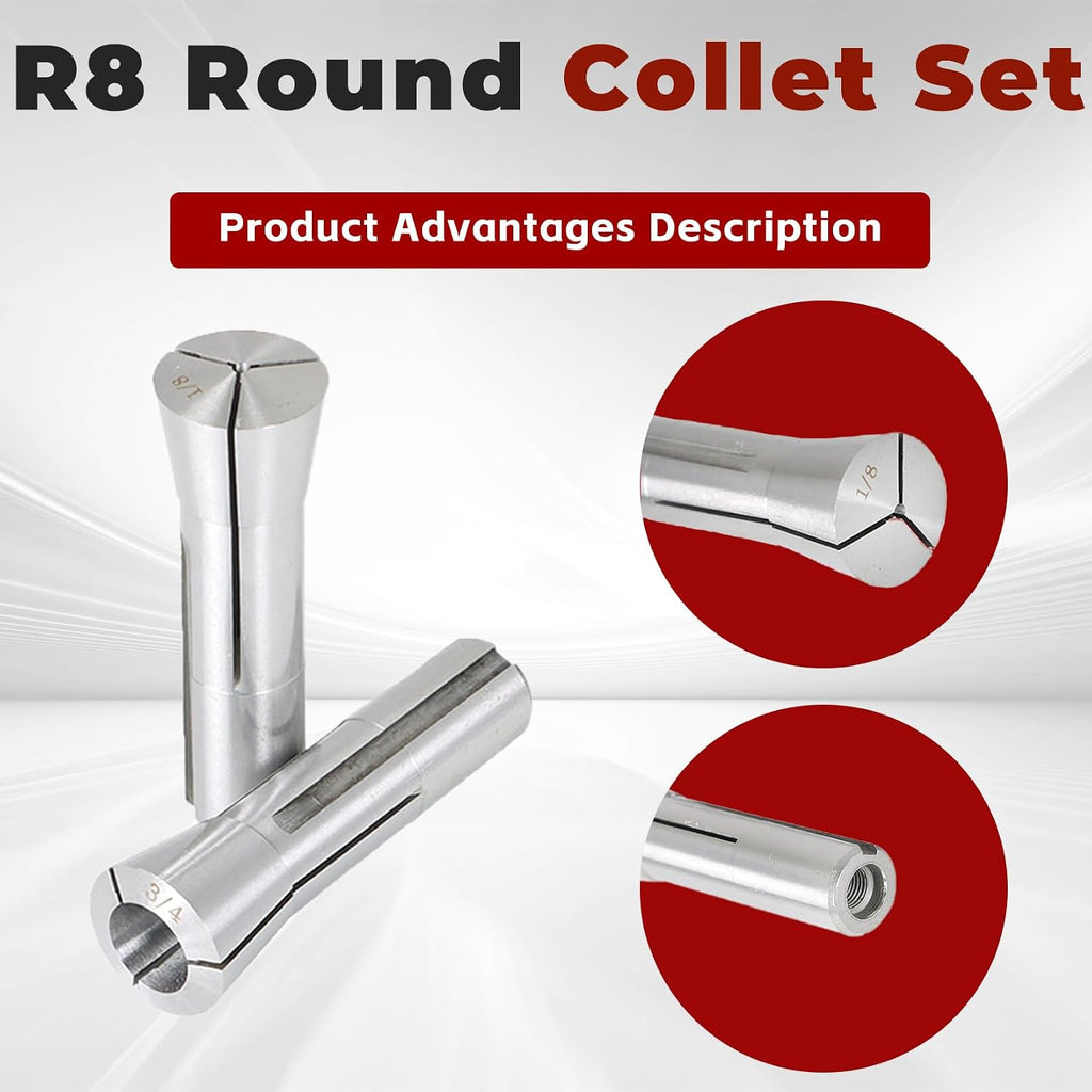 findmall 1/8-3/4 Inch R8 Round Collet Set 6Pcs Spring Collet Set
