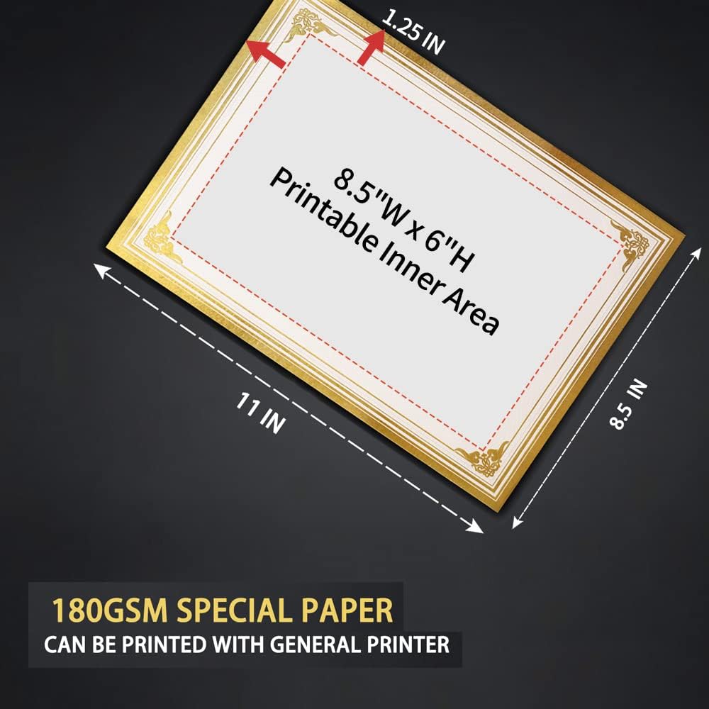 75pcs Certificate Kit, Includes 25pcs Black Certificate Holders & 25pcs Letter Size Certificate Papers & 25pcs Gold