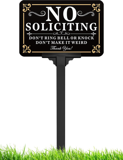 No Soliciting Sign for House with Stake - Adjustable Height - 12 x 8 Inch/37 Inch High - 50-mil Thick Aluminum -Metal