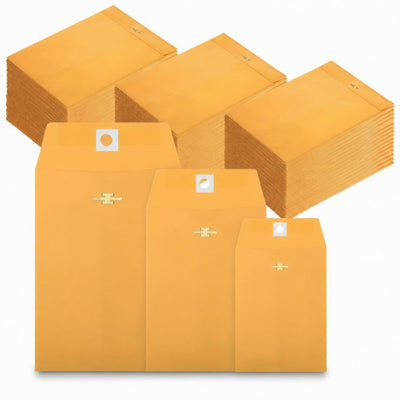 3 Sizes Manila Envelopes with Clasp, 100 Pack Kraft Clasp Envelopes