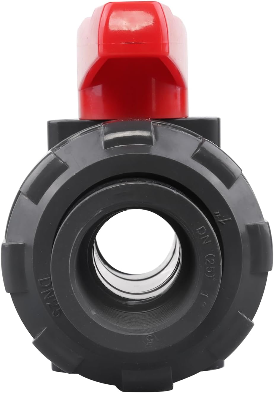 DERNORD 2 Pack PVC True Union Ball Valve NPT Threaded with Full Port, EPDM O-Rings, and Reversible PTFE Seats, Rated at 200 PSI (1 Inch NPT Threaded)