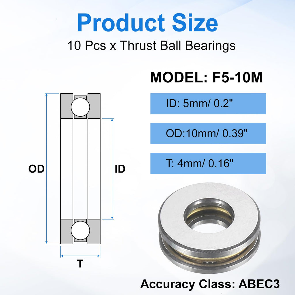 uxcell 10Pcs F5-10M Thrust Ball Bearings 5mm Bore 10mm OD 4mm Thick