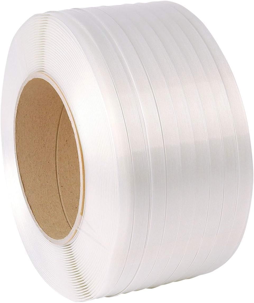 1/2" Strapping 9900 Ft Machine Grade 8x8 Core Polypropylene Heavy Duty Grade Strapping, 1 Roll, White