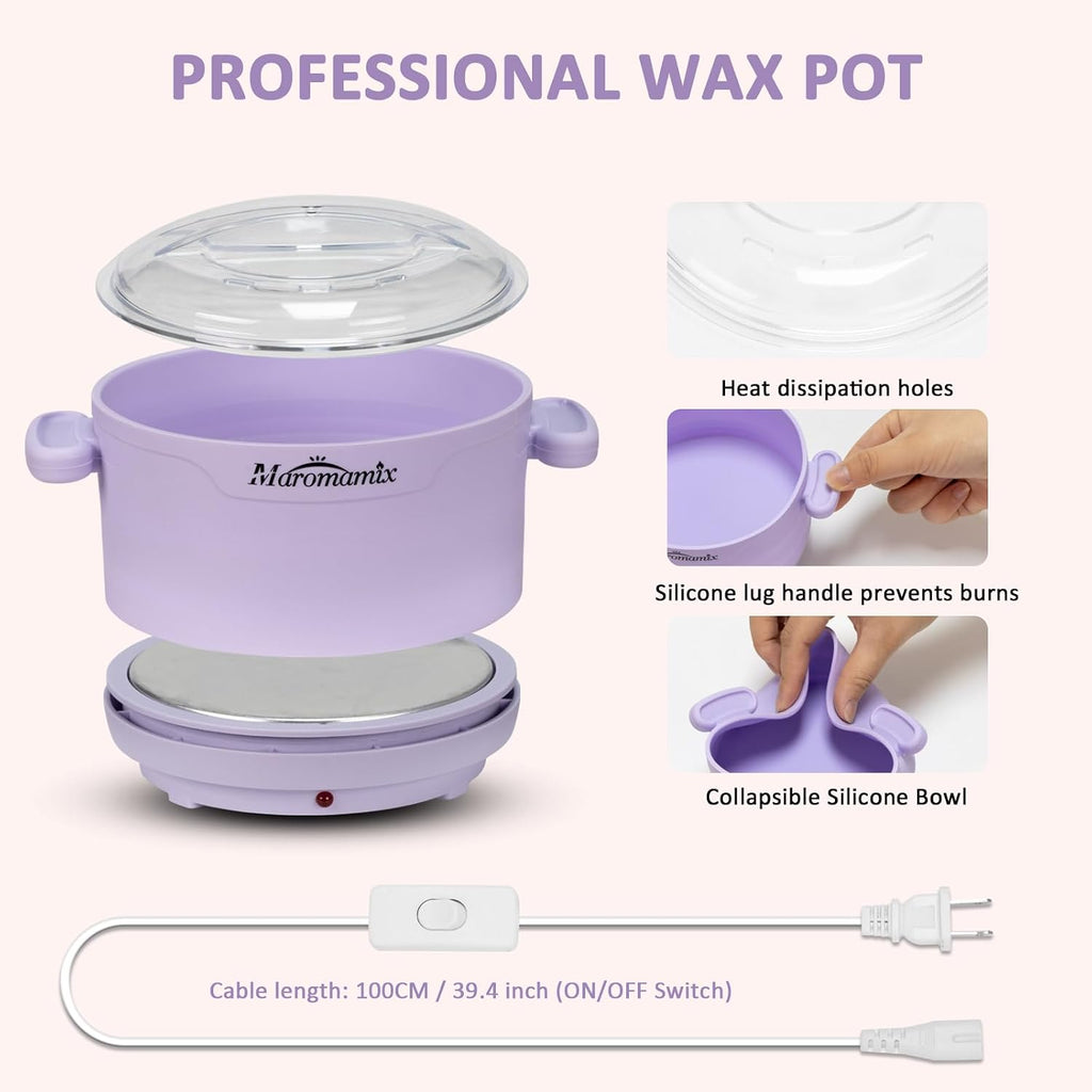 Waxing Kit -Silicone Wax Warmer for Hair Removal with 4 Packs of Hard Wax Beads, Portable Electric Silicone Wax