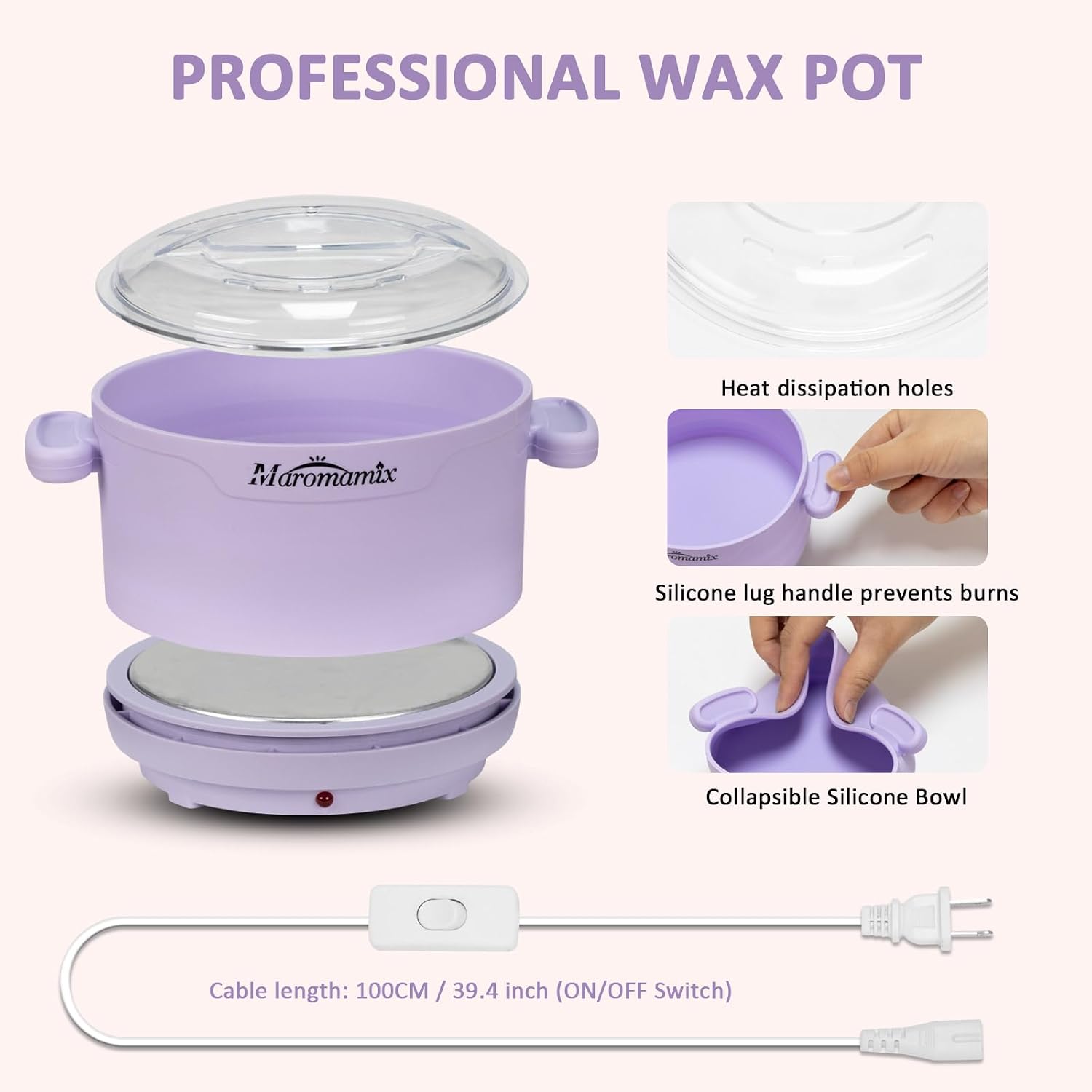 Waxing Kit -Silicone Wax Warmer for Hair Removal with 4 Packs of Hard Wax Beads, Portable Electric Silicone Wax