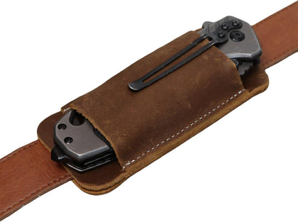 Leather Knife Sheath, Horizontal Carry Knife Sheath for Belt, Pocket Knife Holster, EDC Pocket Belt Pouch Organizer