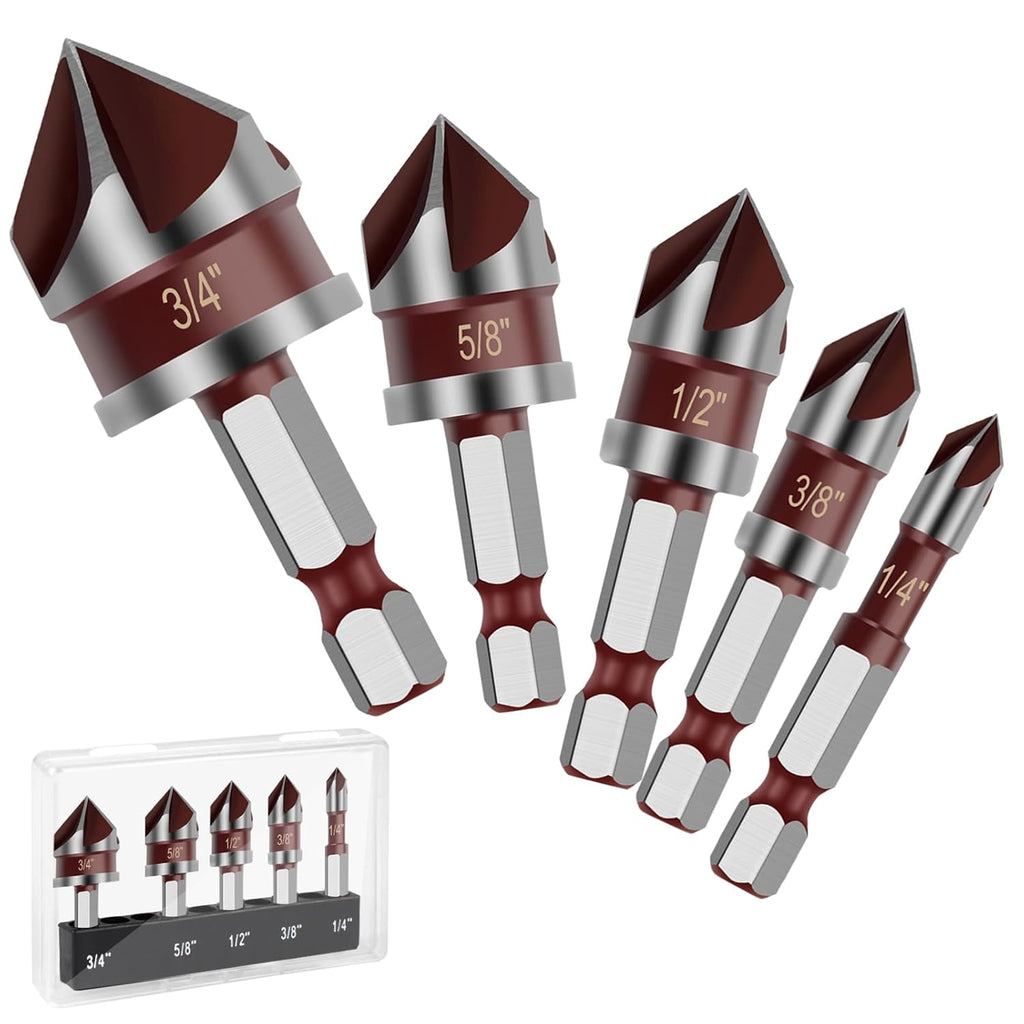 Countersink Drill Bit, 5PCS HSS Hex Shank Countersink Drill Bit Set